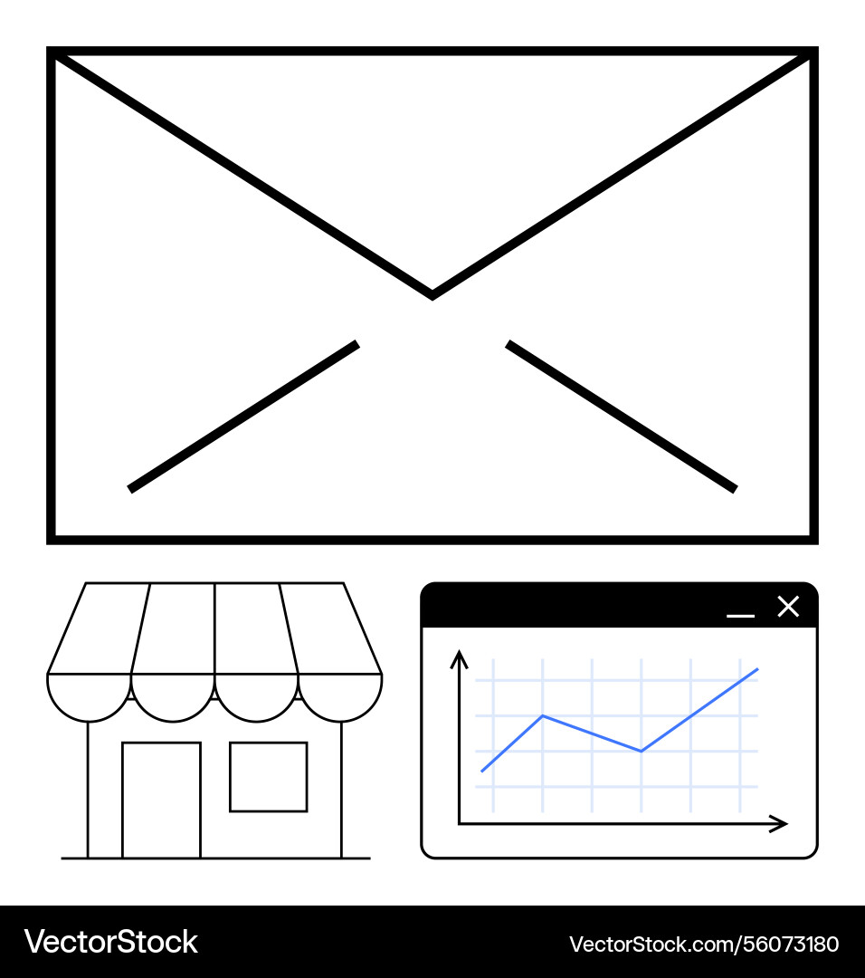 Envelope shopfront and graph representing Vector Image