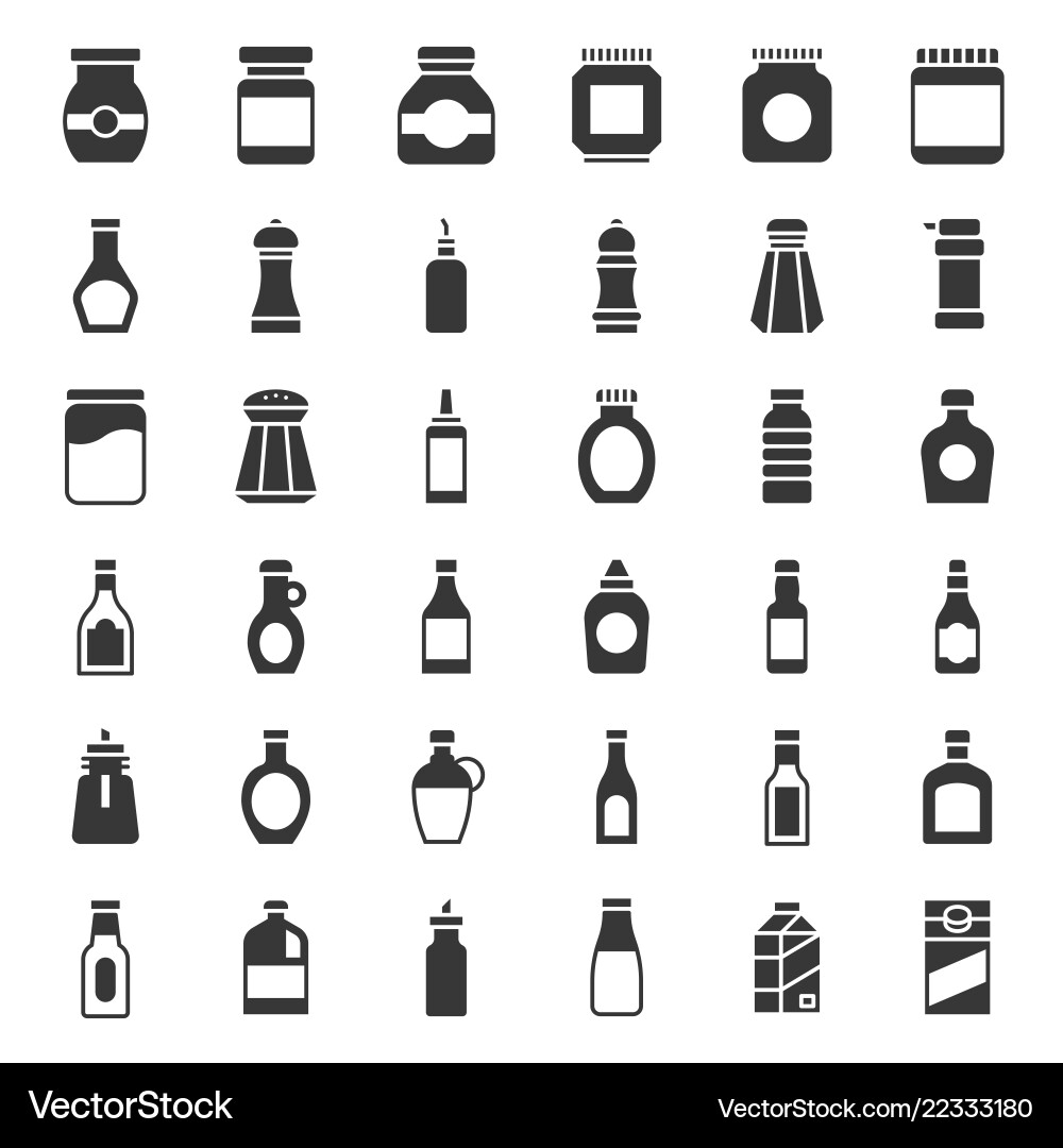 Food and drink container icon set solid style Food and drink container icon set solid style vector image