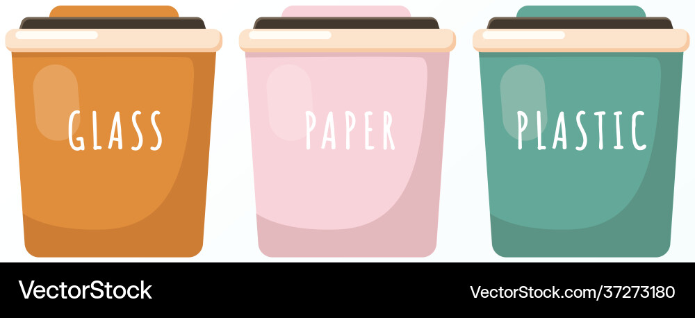 Garbage sorting different color recycle bins Garbage sorting different color recycle bins Vector Image