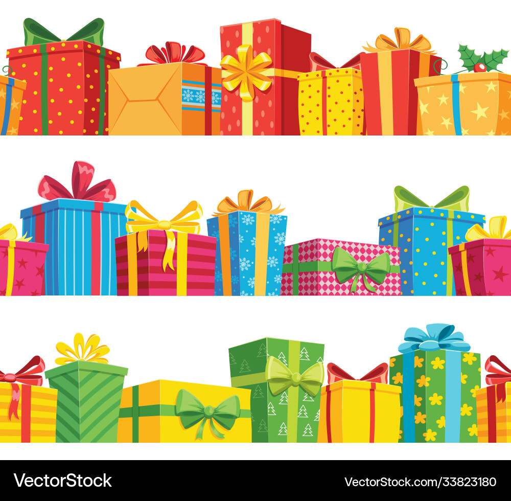 Gift seamless border stack giftbox package set Gift seamless border stack giftbox package set vector image