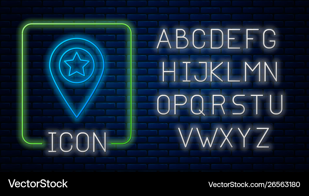 Glowing neon map pointer with star icon isolated Glowing neon map pointer with star icon isolated Vector Image