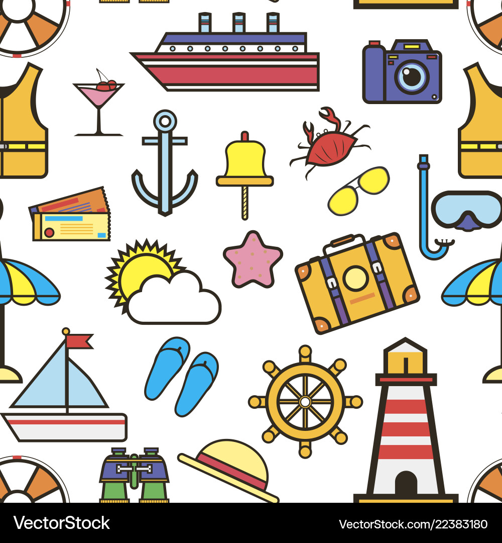 Holiday rest by seaside items seamless pattern Holiday rest by seaside items seamless pattern vector image