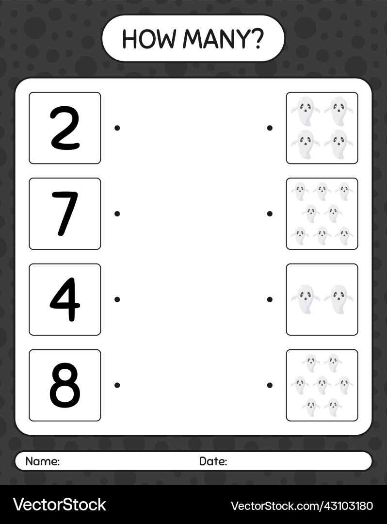 How many counting game with ghost worksheet How many counting game with ghost worksheet vector image