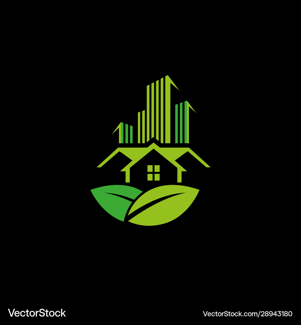 Kreative grüne Immobilien Logo Design vektorbild