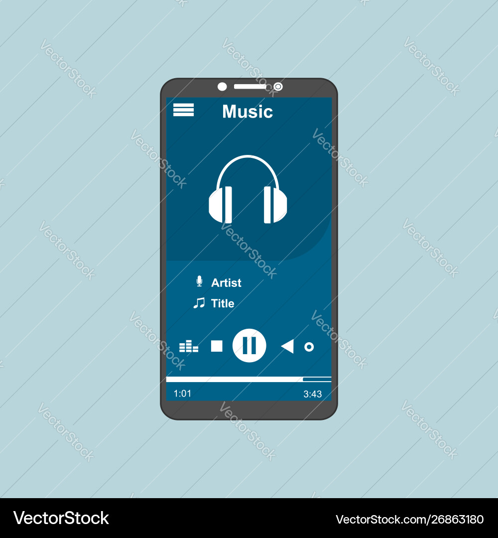 Media player application app template with flat Media player application app template with flat vector image