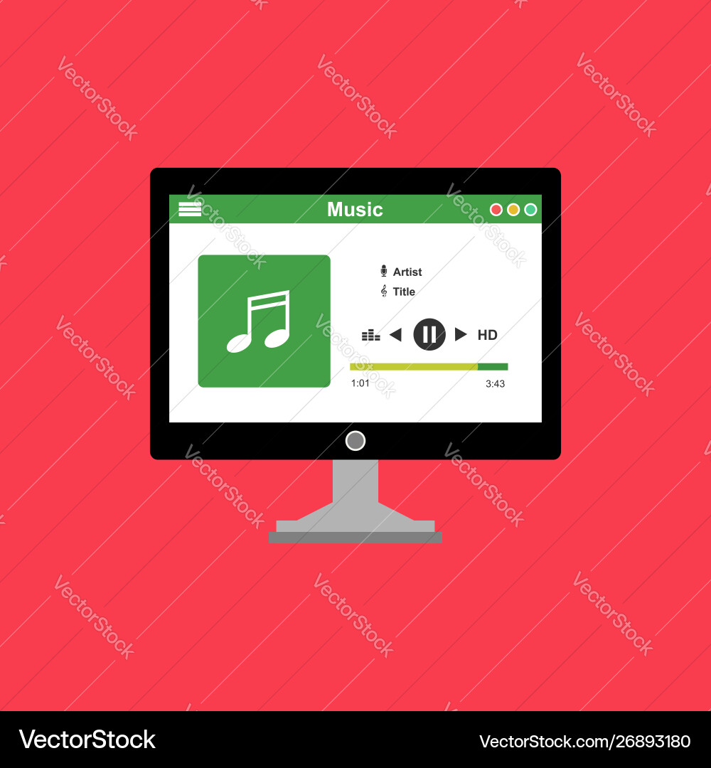 Media player application app template with flat Media player application app template with flat vector image