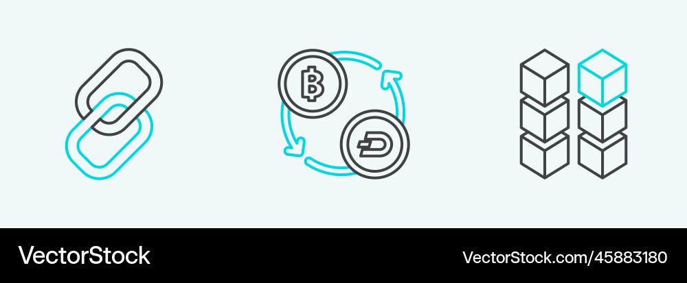 Set line blockchain technology chain link Set line blockchain technology chain link vector image