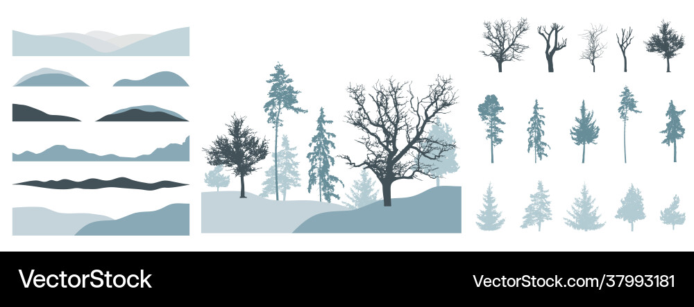 Design elements trees set silhouette bare Design elements trees set silhouette bare vector image
