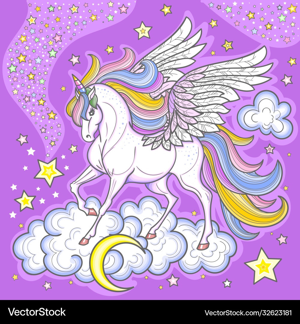 Ein schönes weißes Einhorn mit Regenbogen Mane Ein schönes weißes Einhorn mit Regenbogen Mane vektorbild