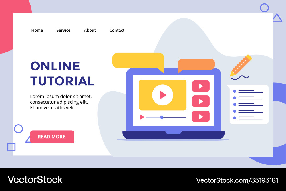 Online tutorial video playing on display monitor Online tutorial video playing on display monitor vector image