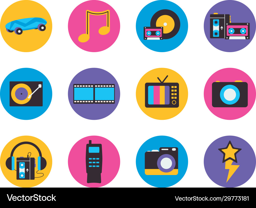 Retro flat block style icon set design vector image