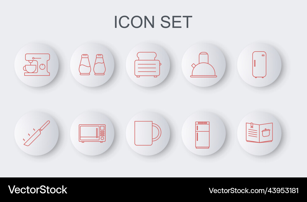 Set line cookbook frying pan toaster with toasts vector image