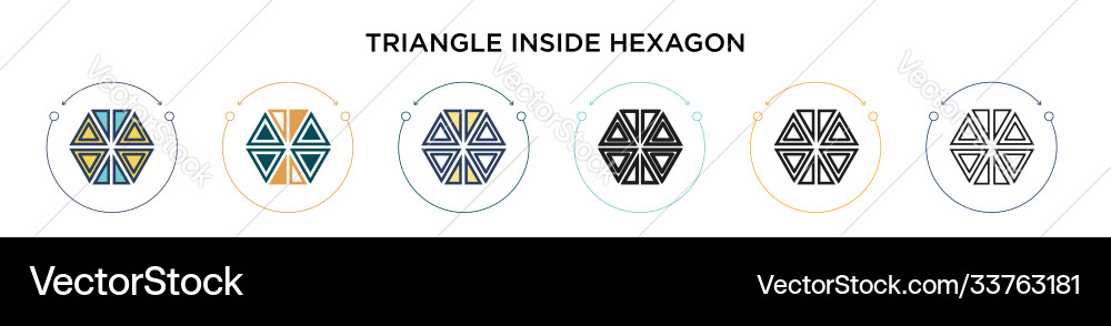 Triangle inside hexagon icon in filled thin line Triangle inside hexagon icon in filled thin line Vector Image