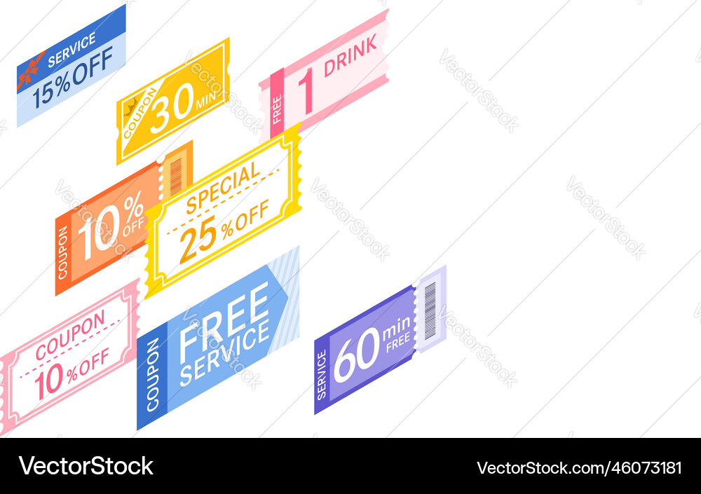 Viele große Coupons isometrische Viele große Coupons isometrische vektorbild