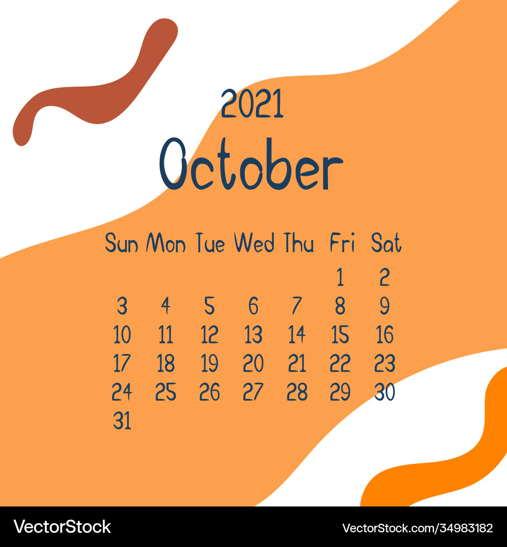 2021 october calendar with abstract shapes design Vector Image