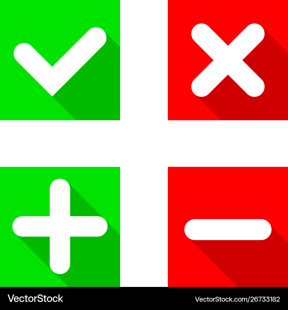 Check mark and cross icon isolated on white Check mark and cross icon isolated on white vector image