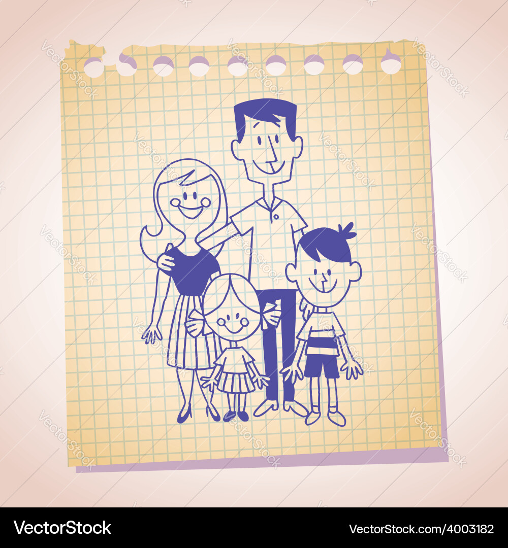 Family of four note paper sketch Vector Image