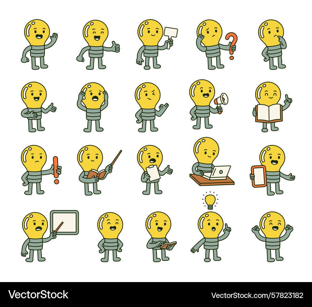 Light bulb guide character set showing helpful Vector Image