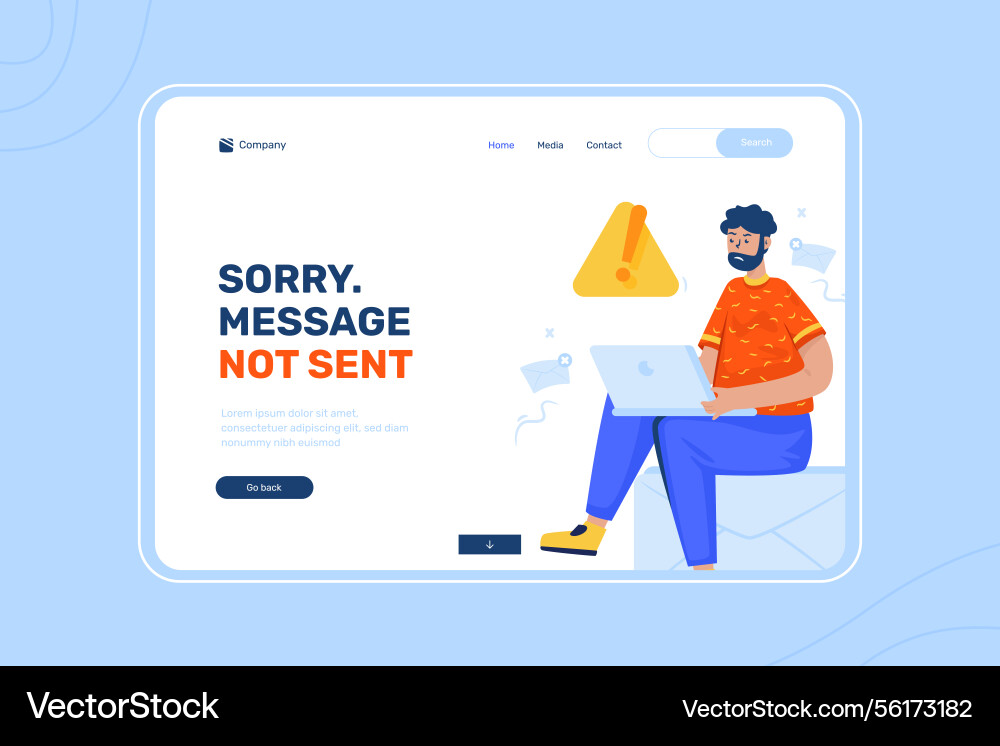 Message failed to send on landing page design Message failed to send on landing page design vector image