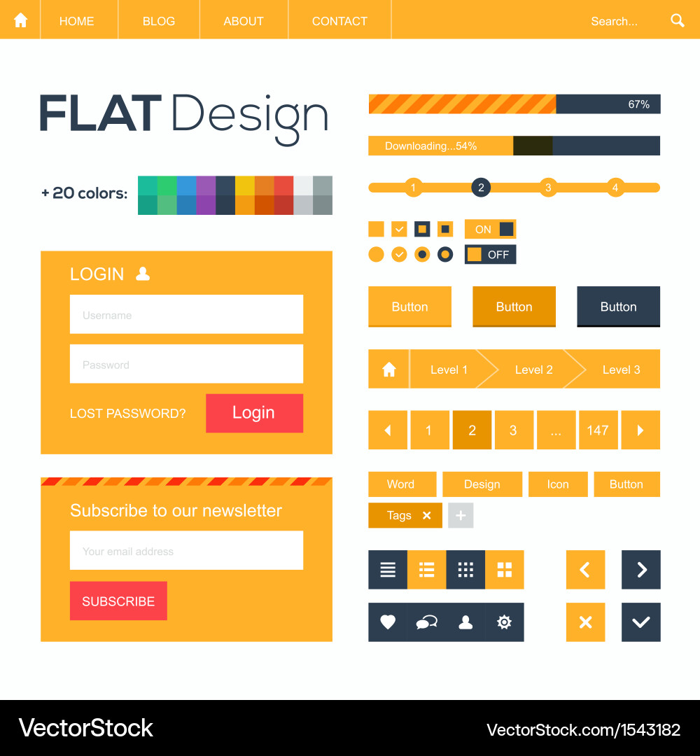Modern Flat UI Buttons & Icons Vector Image