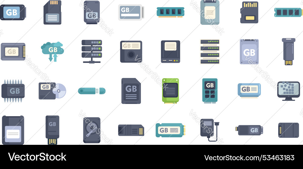 Computer storage devices and data transfer icons Computer storage devices and data transfer icons vector image