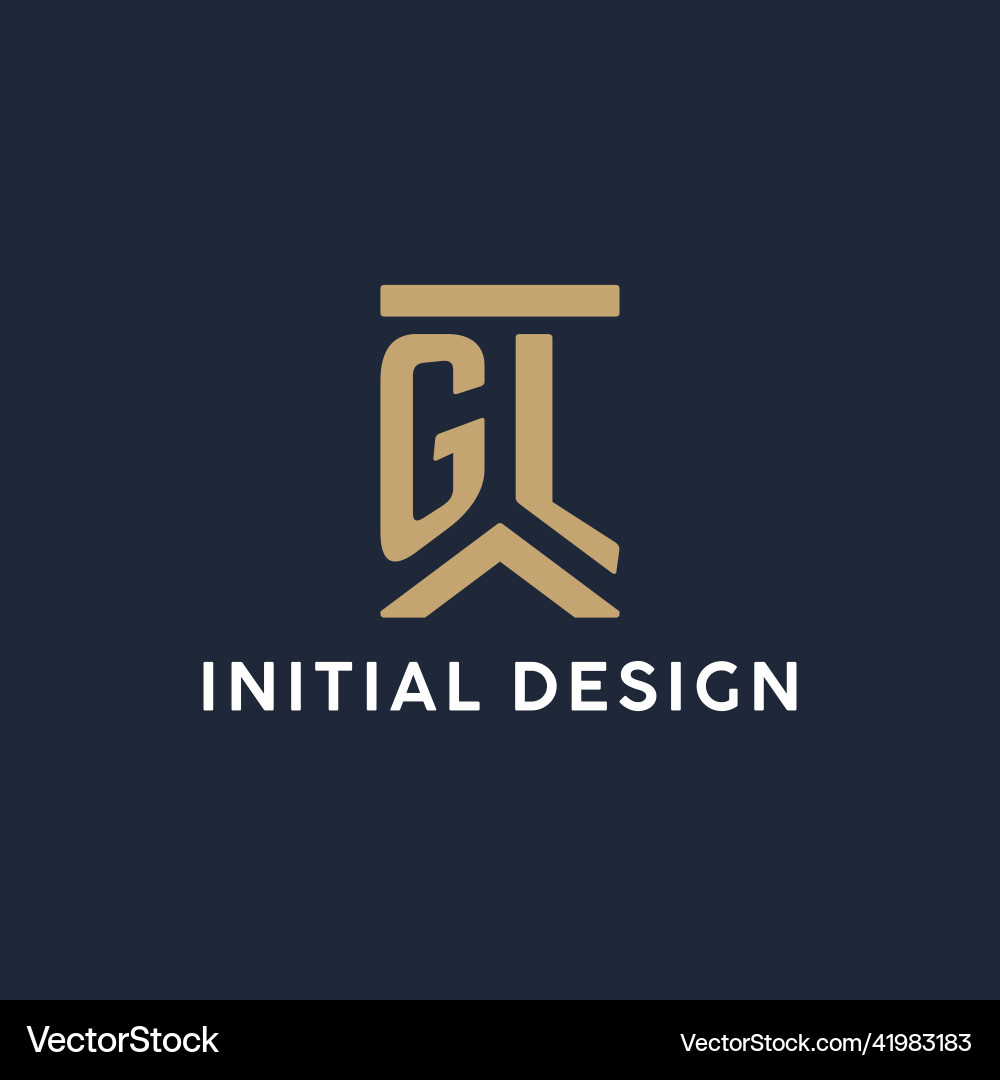 Gl initial monogram logo design in a rectangular vector image