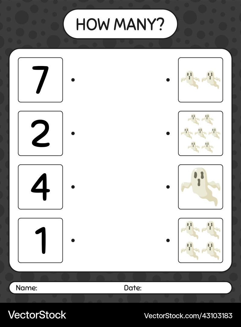 How many counting game with ghost worksheet How many counting game with ghost worksheet vector image
