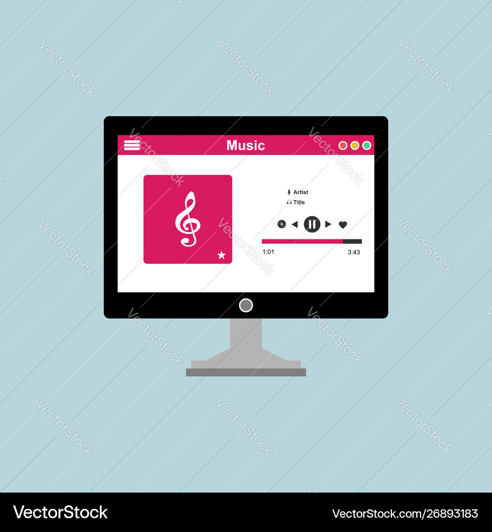Media player application app template with flat Media player application app template with flat vector image