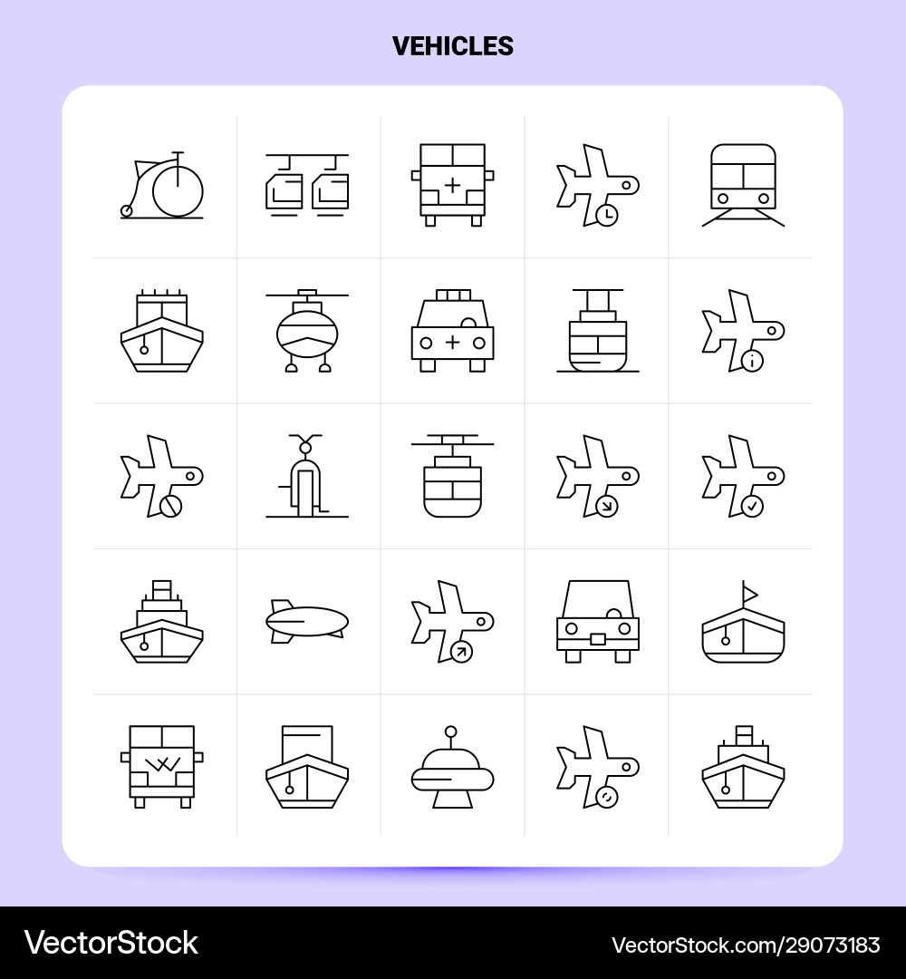 Outline 25 vehicles icon set line style design Outline 25 vehicles icon set line style design vector image
