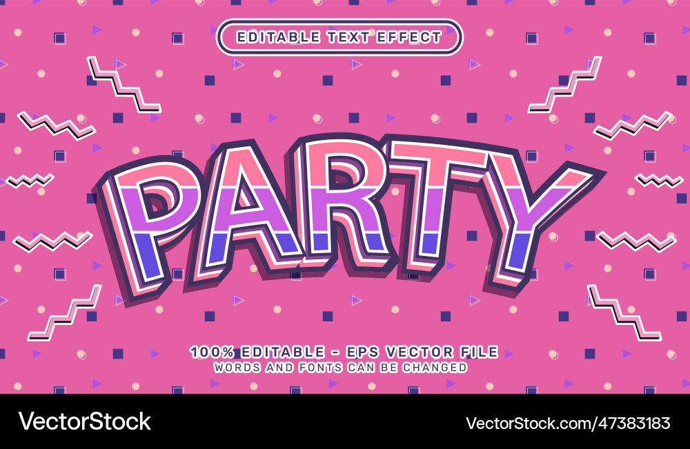 Party retro color 3d text effect and editable Vector Image