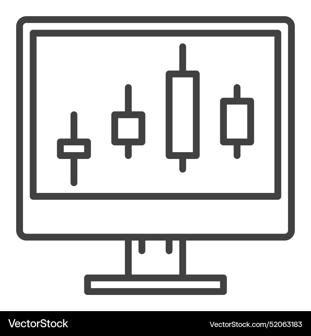 Pc screen with candlestick charts linear icon Pc screen with candlestick charts linear icon vector image