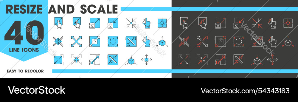 Resize and scale line icons reduce expand zoom Resize and scale line icons reduce expand zoom vector image
