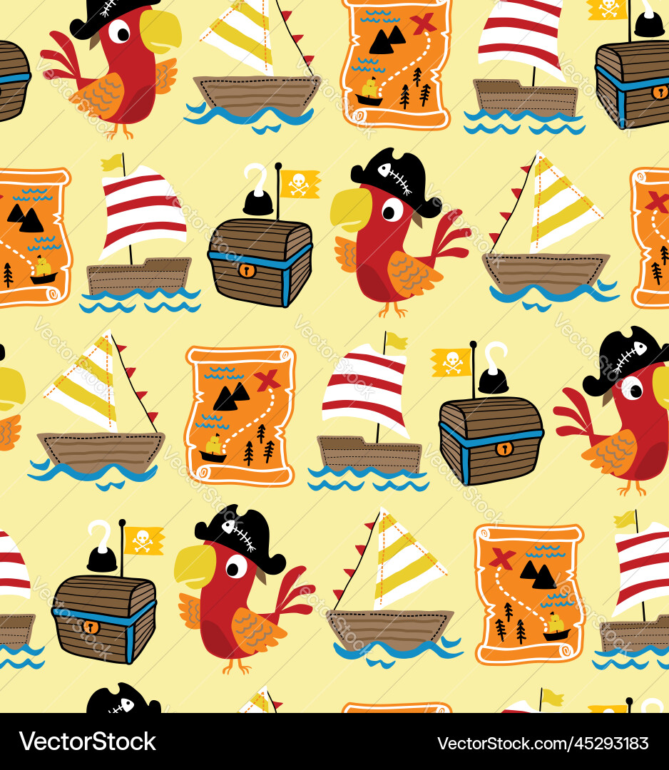 Seamless pattern of pirate elements with parrot Seamless pattern of pirate elements with parrot Vector Image