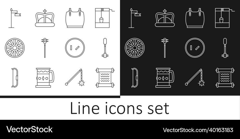 Set line decree parchment scroll torch flame Set line decree parchment scroll torch flame Vector Image