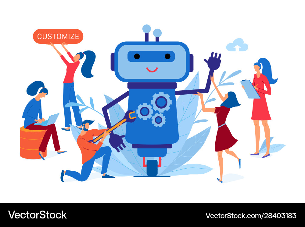 Team-Entwickler anpassen Arbeiten an Chatbot Team-Entwickler anpassen Arbeiten an Chatbot vektorbild