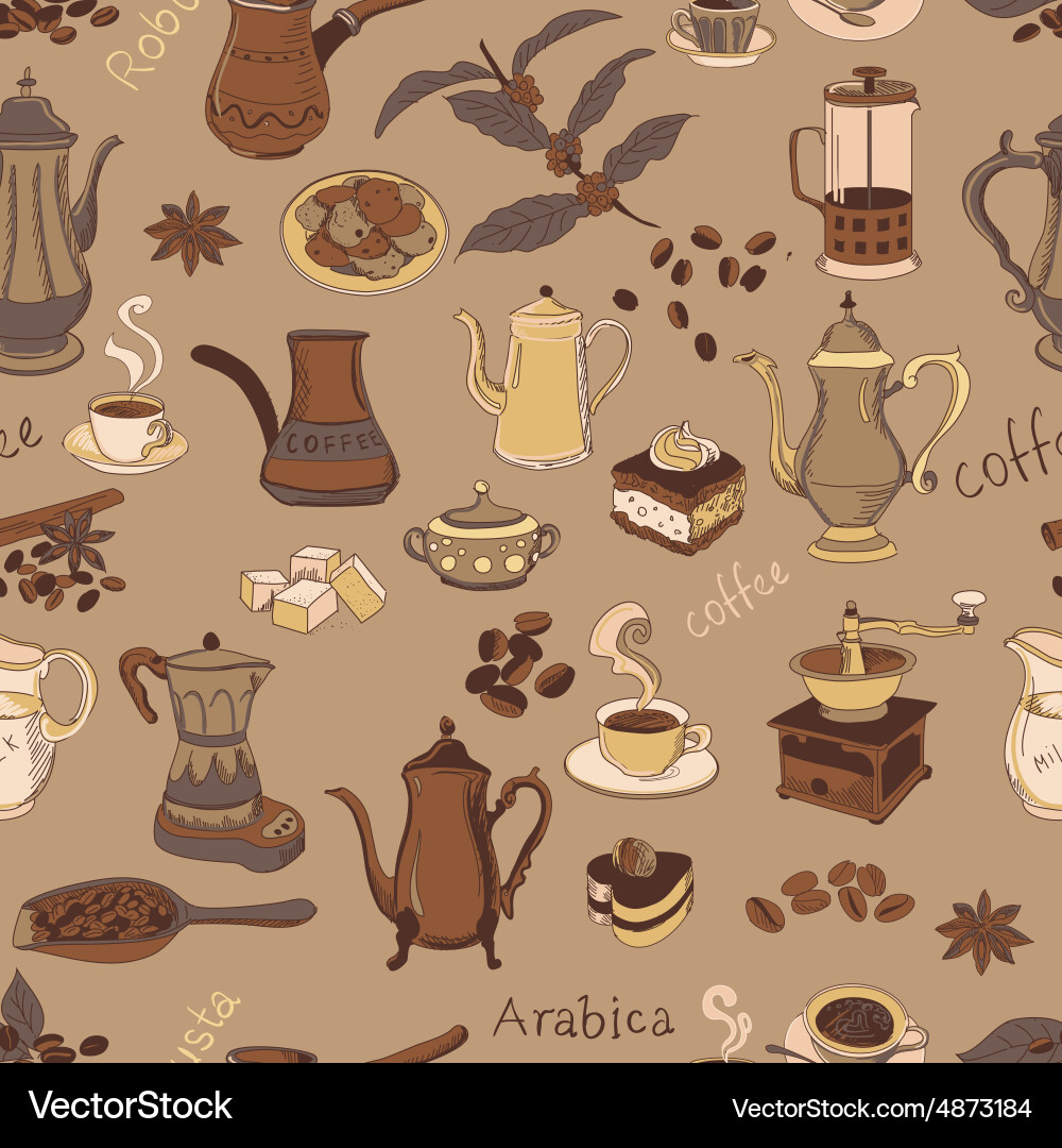 Colored coffee seamless pattern Royalty Free Vector Image