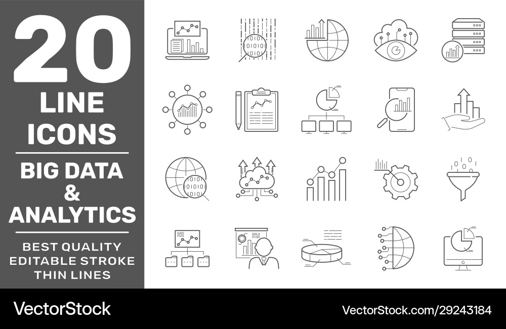 Data Analysis & Big Data Icons vector image