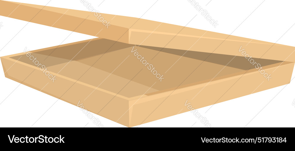 Empty cardboard pizza box open lying on side Empty cardboard pizza box open lying on side Vector Image