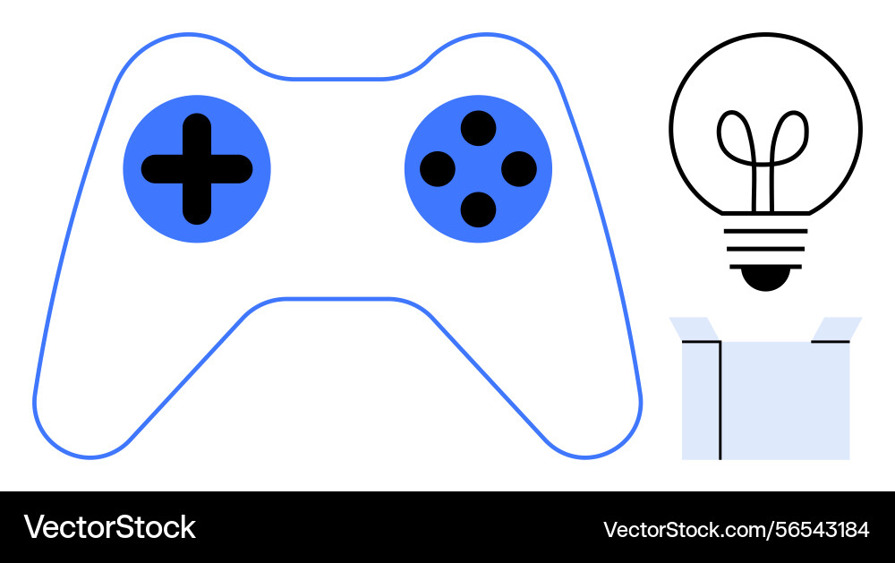 Gaming controller light bulb and open box Gaming controller light bulb and open box Vector Image