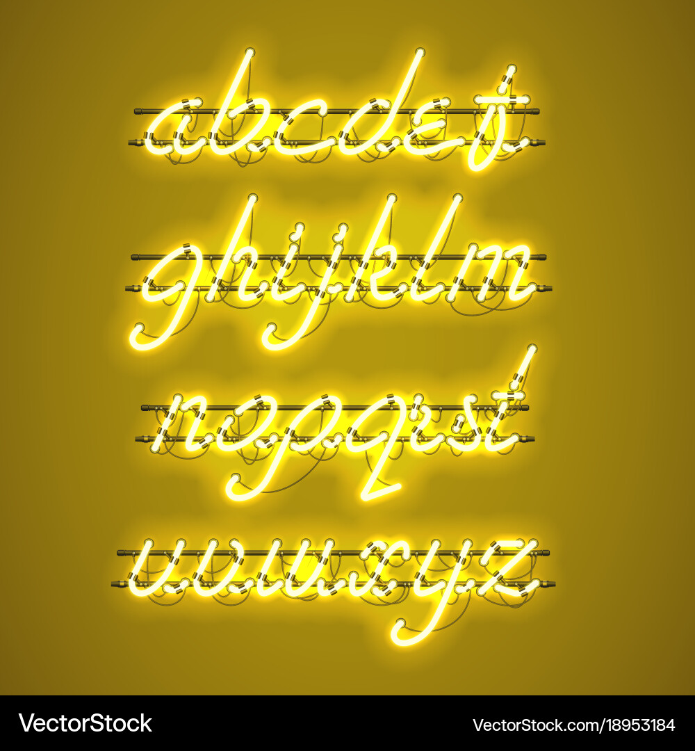 Glowing Neon Script Font - Yellow vector image