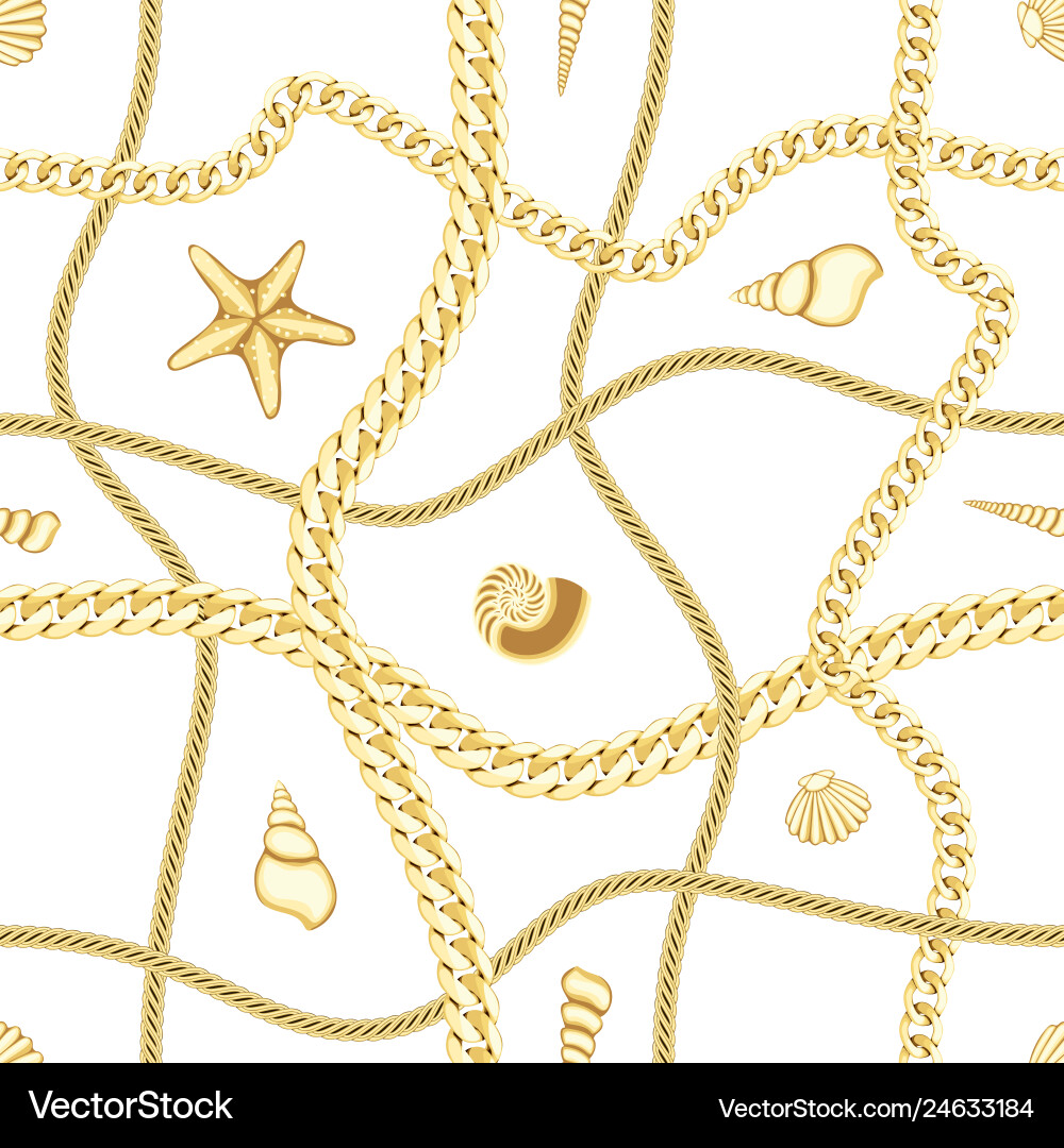 Golden chains and seashell check seamless pattern Golden chains and seashell check seamless pattern vector image