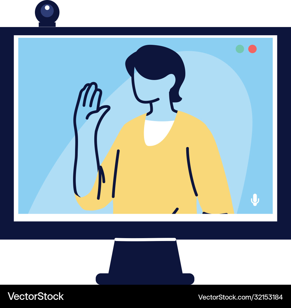 Man on computer video call Man on computer video call vector image