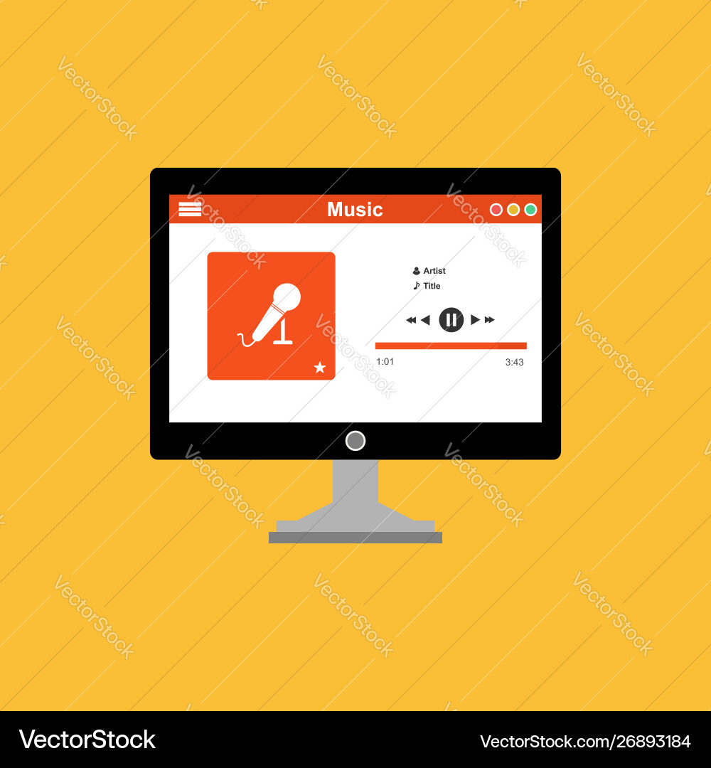 Media player application app template with flat Media player application app template with flat vector image
