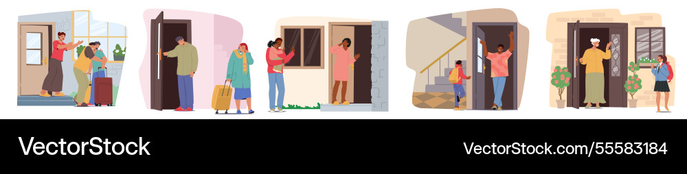 People cartoon characters leaving or returning People cartoon characters leaving or returning vector image