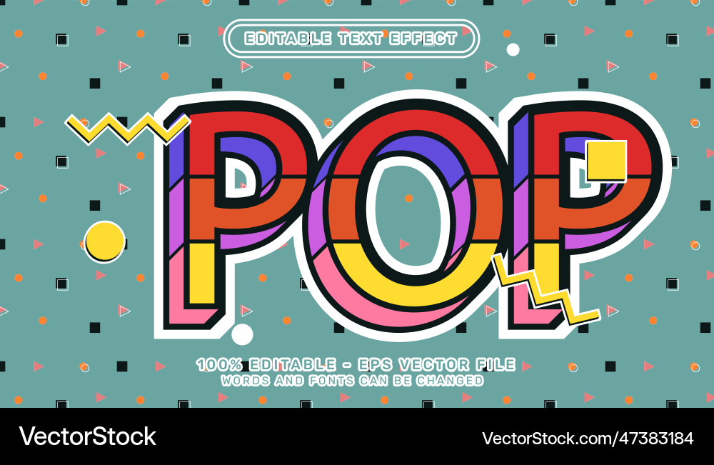 Pop retro color 3d text effect and editable vector image