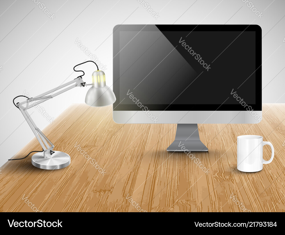 Realistic office desk with different objects Realistic office desk with different objects vector image