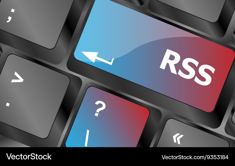 Rss button on keyboard key close-up vector image
