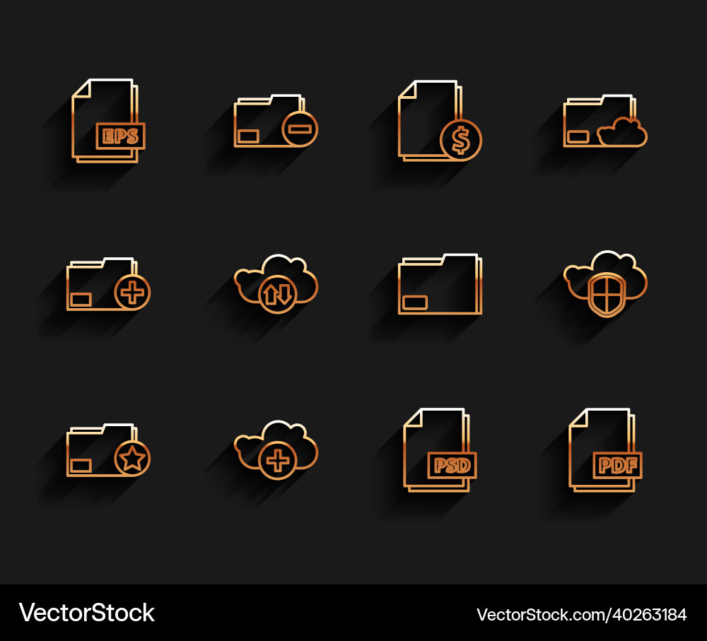 Set line document folder with star add cloud eps Vector Image