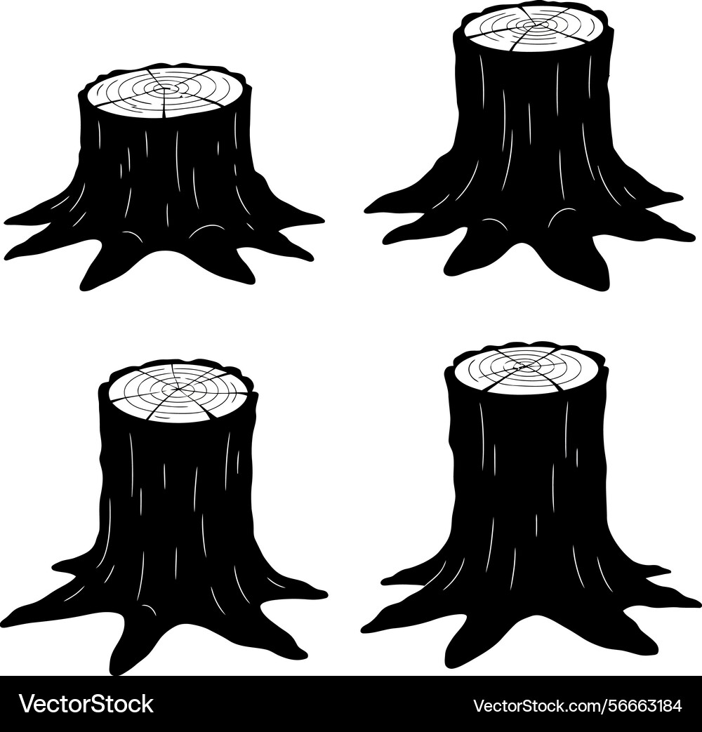 Tree stump set with different heights and root Vector Image