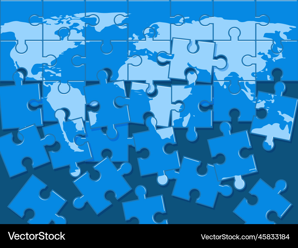 World map in the form of a destroyed puzzle Vector Image